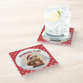 Cute Groundhog Claus Funny Groundhog Christmas ガラスコースター (アングル)