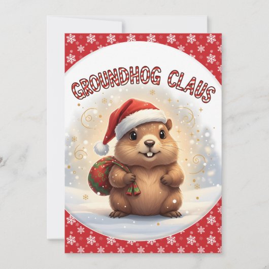 Cute Groundhog Claus Funny Groundhog Christmas シーズンカード (正面)
