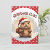Cute Groundhog Claus Funny Groundhog Christmas シーズンカード (スタンド正面)