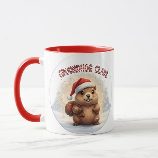 Cute Groundhog Claus Funny Groundhog Christmas マグカップ (左)