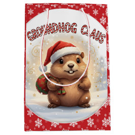 Cute Groundhog Claus Funny Groundhog Christmas ミディアムペーパーバッグ