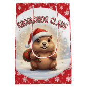Cute Groundhog Claus Funny Groundhog Christmas ミディアムペーパーバッグ (裏面)