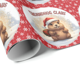 Cute Groundhog Claus Funny Groundhog Christmas ラッピングペーパー