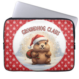 Cute Groundhog Claus Funny Groundhog Christmas ラップトップスリーブ