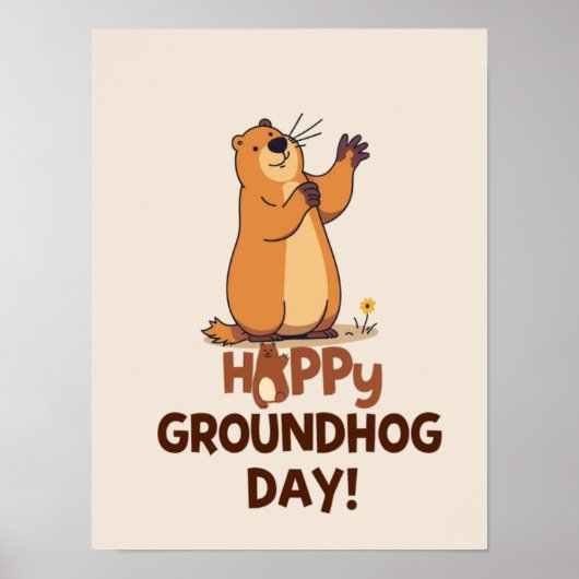 Cute Groundhog Illustration Classic Groundhog Day ポスター (正面)