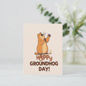 Cute Groundhog Illustration Classic Groundhog Day ポストカード (スタンド正面)