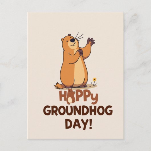 Cute Groundhog Illustration Classic Groundhog Day ポストカード (正面)