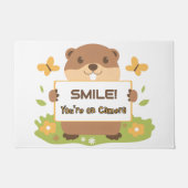 Cute Groundhog “Smile You’re on Camera” Security ドアマット (正面)