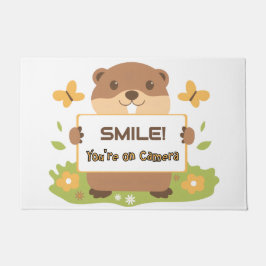 Cute Groundhog “Smile You’re on Camera” Security ドアマット