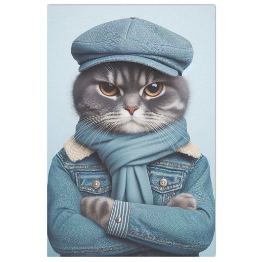 Cute grumpy gray tiger cat 薄葉紙