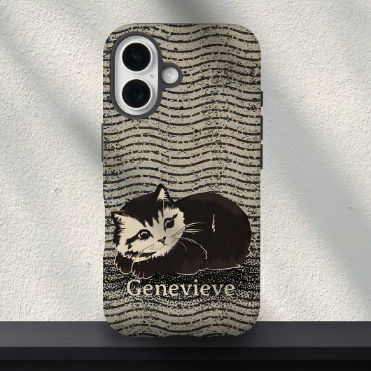 Cute Grunge Black White Cat Custom Name  Case-Mate iPhoneケース
