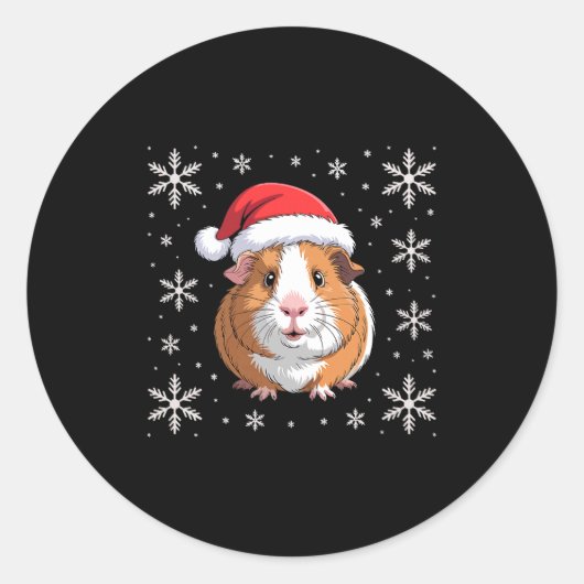 Cute Guinea G Wearing Santa Hat Christmas Premium  ラウンドシール (正面)