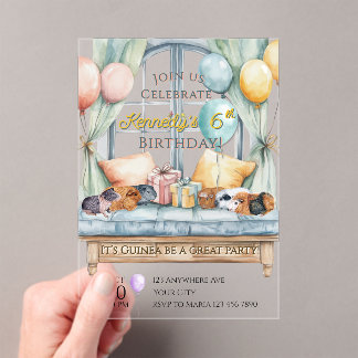 Cute Guinea Pig Acrylic Birthday Party Invitation アクリル招待状