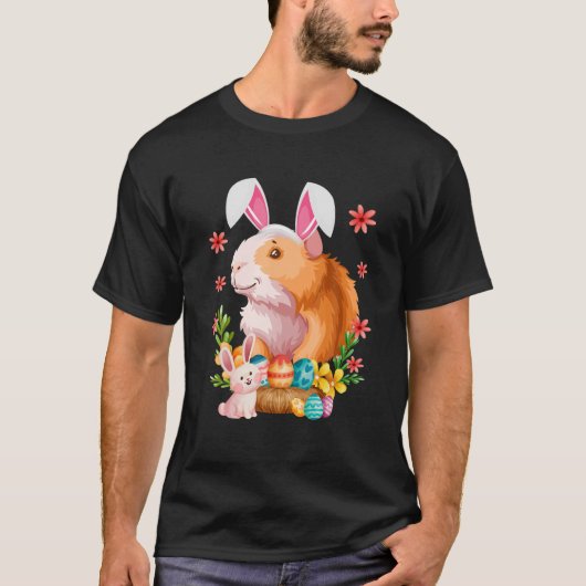 Cute Guinea Pig Easter Day Bunny Eggs Easter Costu Tシャツ (正面)