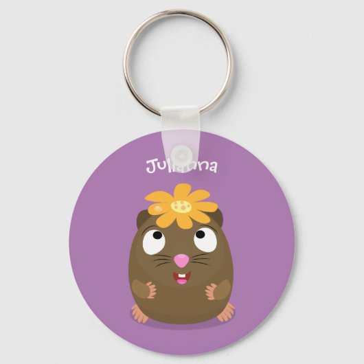 Cute guinea pig happy cartoon illustration キーホルダー (正面)