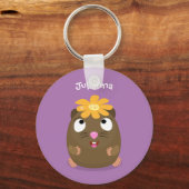 Cute guinea pig happy cartoon illustration キーホルダー (正面)
