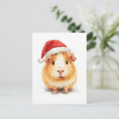 Cute Guinea Pig in Santa Hat Watercolor シーズンポストカード (スタンド正面)