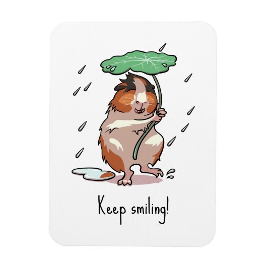 Cute Guinea Pig Keep Smiling Rain Dancing Cartoon マグネット (縦)