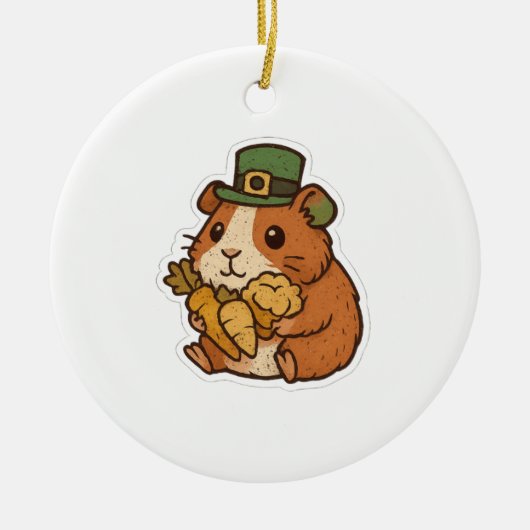 Cute Guinea Pig Leprechaun Retro St. Patrick’s Day セラミックオーナメント (正面)