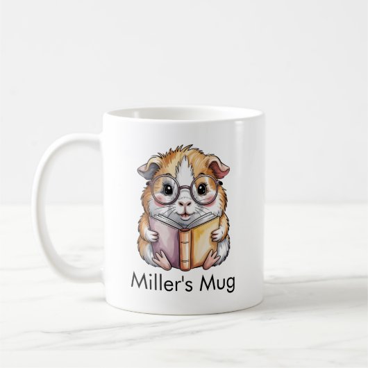Cute Guinea Pig Reading a Book Custom コーヒーマグカップ (左)