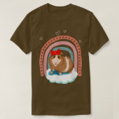 Cute guinea pig with bow and boho rainbow gift tシャツ (デザイン正面)