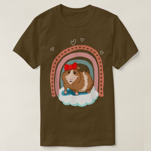 Cute guinea pig with bow and boho rainbow gift tシャツ (デザイン正面)