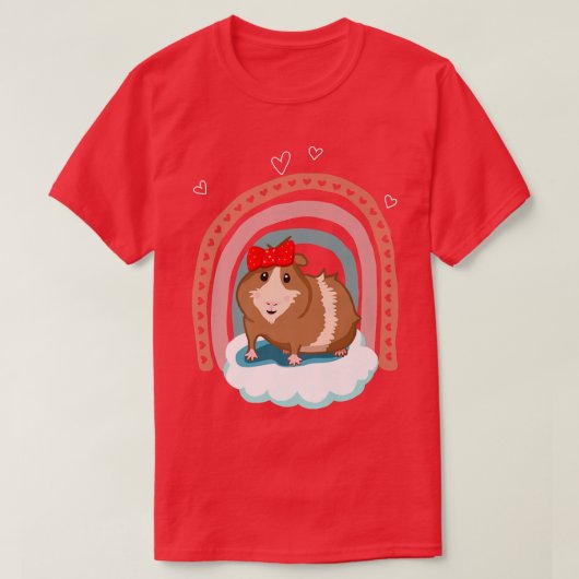 Cute guinea pig with bow and boho rainbow gift tシャツ (デザイン正面)
