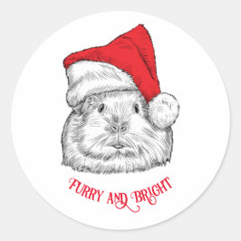 Cute Guinea Pig with Christmas hat, furry and brig ラウンドシール