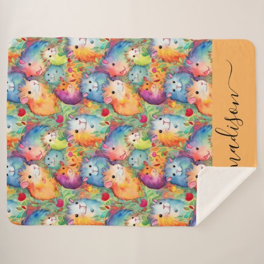Cute guinea pigs pattern script name シェルパブランケット (正面(横))