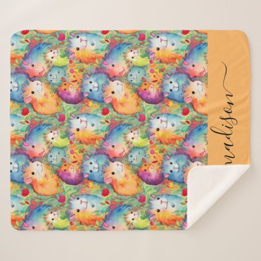 Cute guinea pigs pattern script name シェルパブランケット (正面(横))