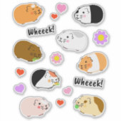 Cute Guinea Pigs with Hearts and Flowers シール (正面)