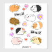Cute Guinea Pigs with Hearts and Flowers シール (シート)