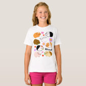 Cute Guinea Pigs with Hearts and Flowers Tシャツ (正面フル)