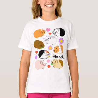 Cute Guinea Pigs with Hearts and Flowers Tシャツ