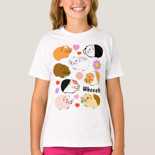 Cute Guinea Pigs with Hearts and Flowers Tシャツ (正面)