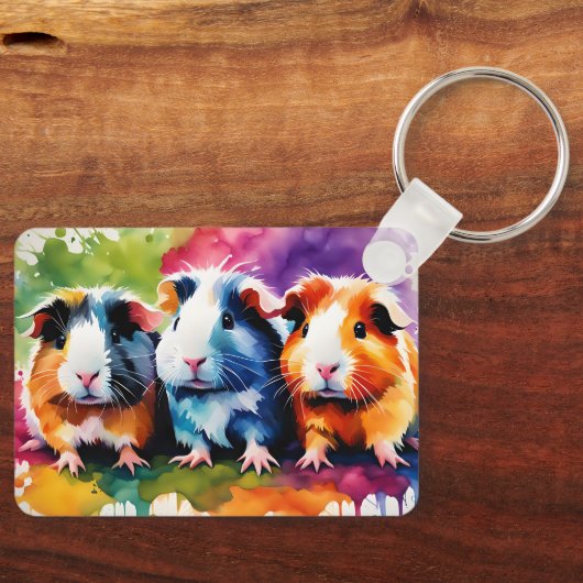 Cute guinea pigs with splashes of color, custom キーホルダー (正面)