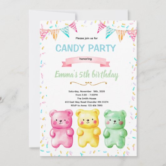 Cute gummy bear party theme invitation 招待状 (正面)