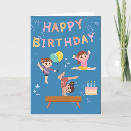 Cute Gymnastics Birthday Card For Girls カード (正面)