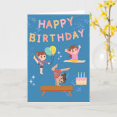 Cute Gymnastics Birthday Card For Girls カード (黄色い花)