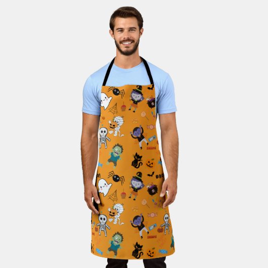 Cute Halloween All-Over Print Apron エプロン (着用した状態)