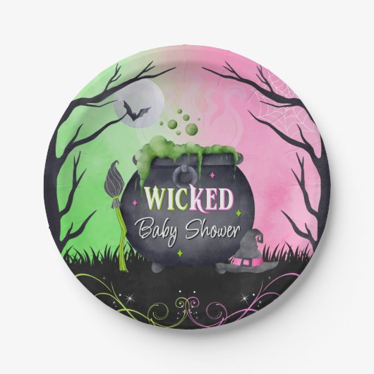 Cute Halloween Baby Shower Witch Plates ペーパープレート (正面)