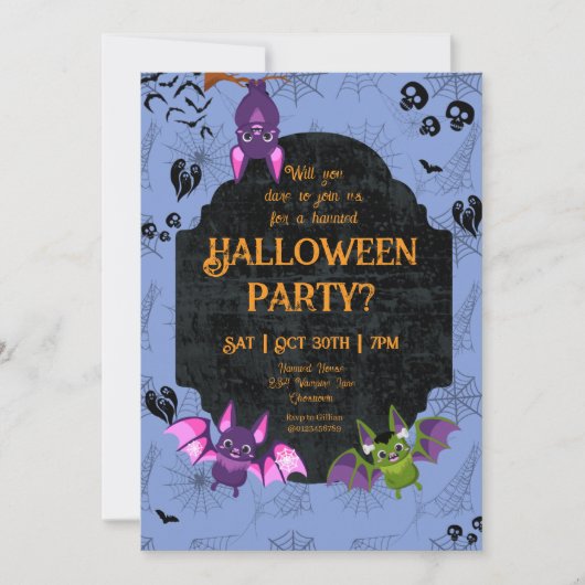 Cute Halloween Bat 1 Party 招待状 (正面)
