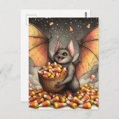Cute Halloween Bat With Candy ポストカード (正面/裏面)