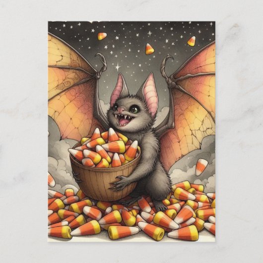 Cute Halloween Bat With Candy ポストカード (正面)