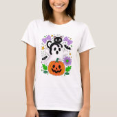 Cute Halloween Black Cat Ghost and Pumpkin Art Tシャツ (正面)
