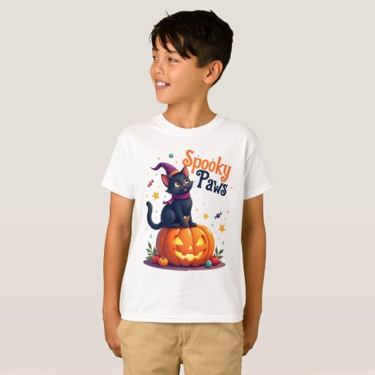 Cute halloween black cat pumpkin design t-shirt tシャツ (正面フル)