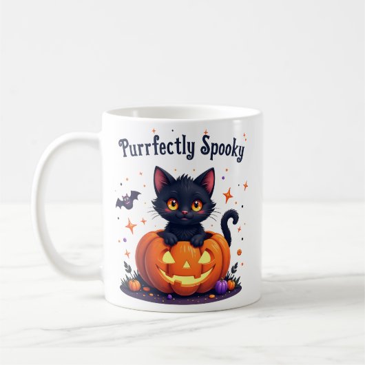 Cute halloween black cat pumpkin mug コーヒーマグカップ (左)