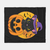 Cute Halloween Black Cat Witch Hat Pumpkin For Kid フリースブランケット (正面(横))