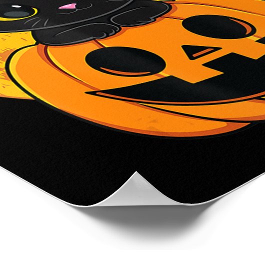 Cute Halloween Black Cat Witch Hat Pumpkin For Kid ポスター (角)