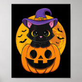 Cute Halloween Black Cat Witch Hat Pumpkin For Kid ポスター (正面)